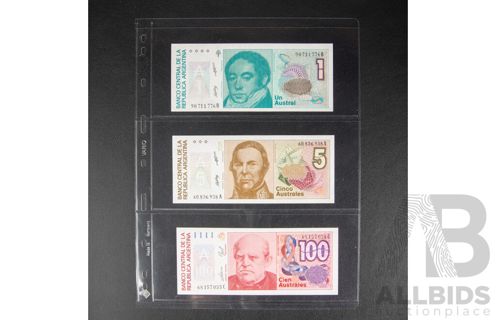 Collection of Banknotes, Chile, Paraguay and Argentina Including Consecutives