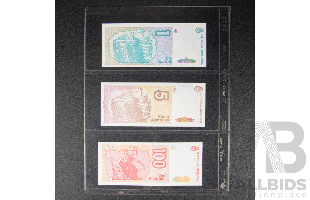 Collection of Banknotes, Chile, Paraguay and Argentina Including Consecutives
