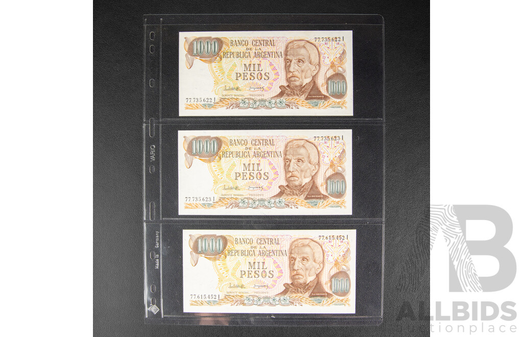 Collection of Banknotes, Chile, Paraguay and Argentina Including Consecutives