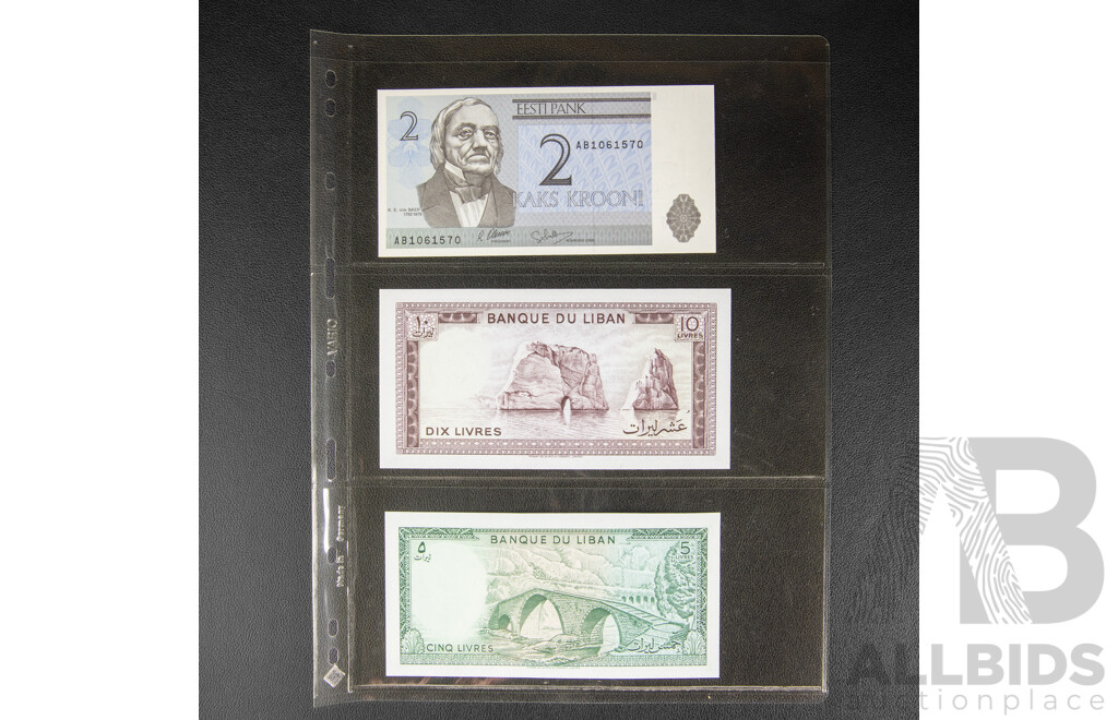 Collection of International Banknotes Including Ukraine, Lithuania, Cambodia, Bangladesh, Nicaragua, Lebanon, Sudan, Poland, Indonesia, Egypt