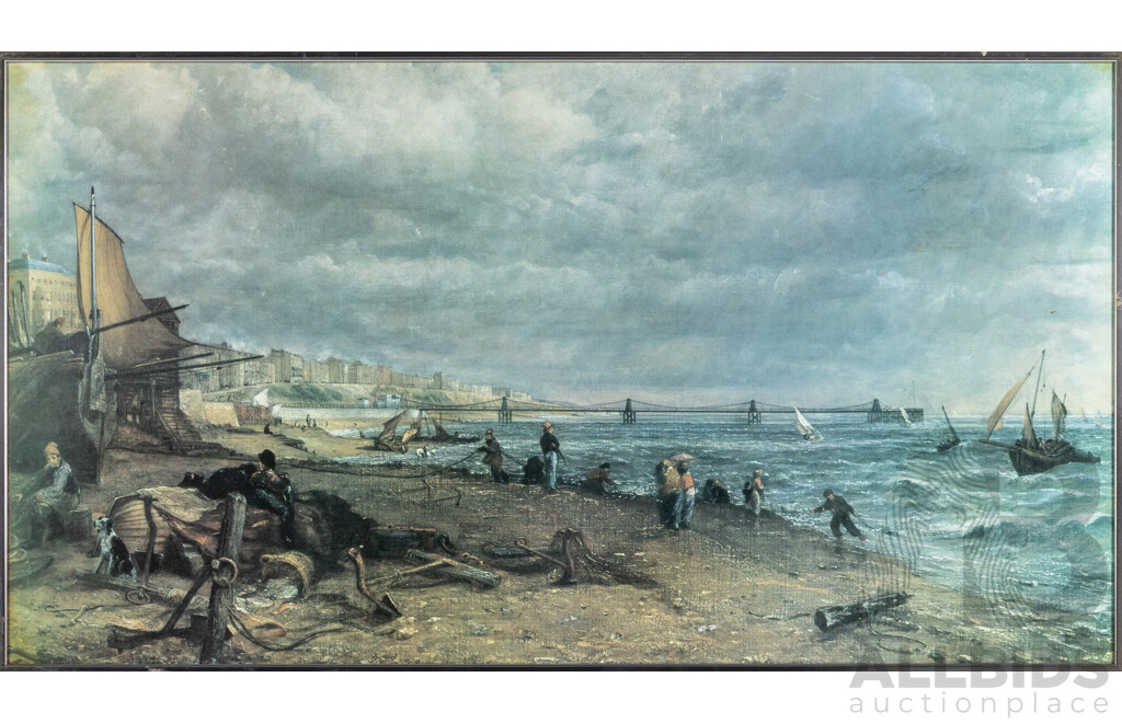 John Constable (18/19th Centuries, British, 1776-1837), Chain Pier, Brighton, Vintage Reproduction Colour Print After 1827 Original Oil, 44H x 79W cm (frame)