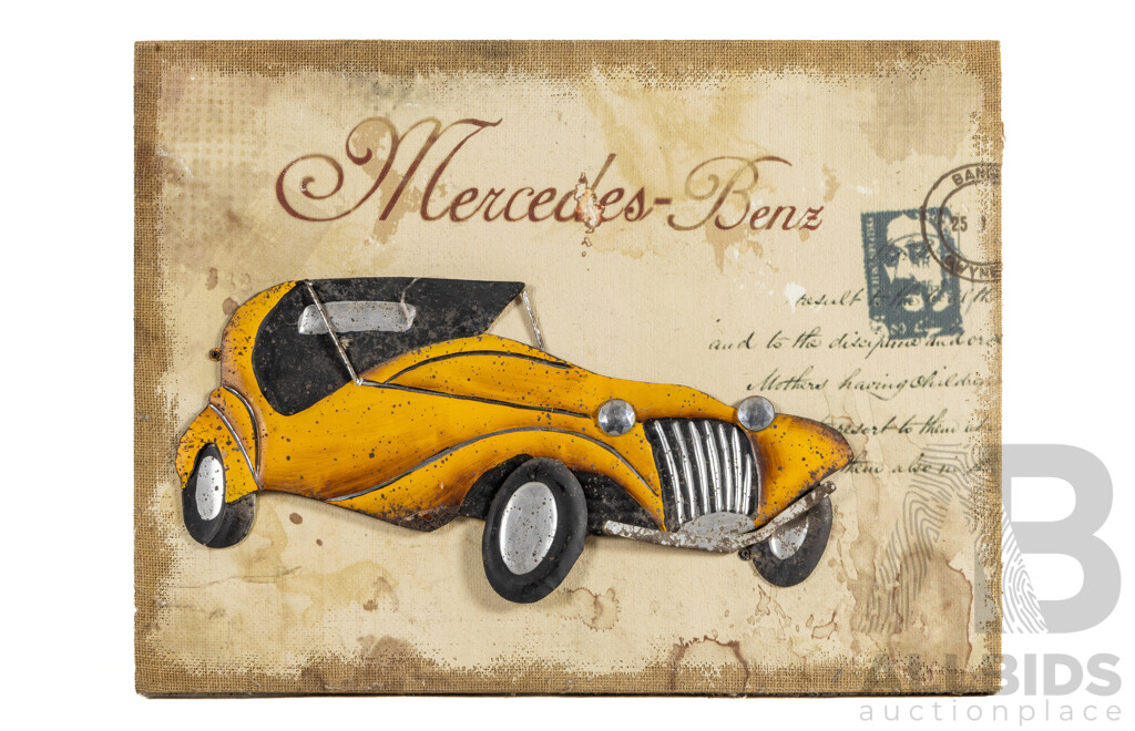 Mercedes Benz, 3D Effect Mixed Media Metal, Hessian & Plaster, 45H x 60W cm