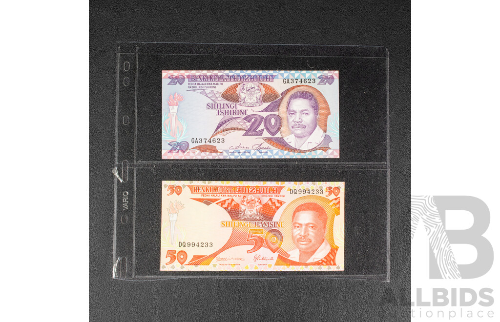 Collection of International Banknotes Including Tanzania, Zambia, Guyana, Sierra Leone, Suriname, Indonesia, Singapore