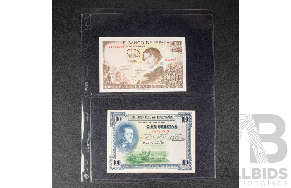Collection of Vintage International Banknotes Including Spain, Venezuela, Bolivia, Uruguay, Ecuador, Chile