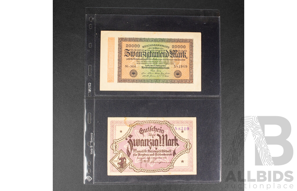 Collection of German 1922-1923 Banknotes Including Five Million Mark