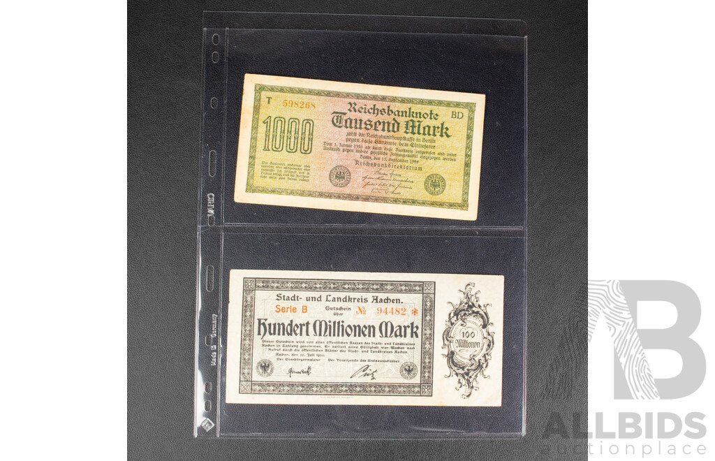 Collection of German 1922-1923 Banknotes Including Five Million Mark