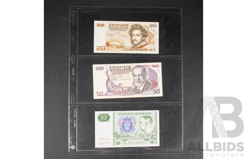 Collection of Vintage Banknotes Including Germany, Italy, Sweden, Netherlands, Austria, France