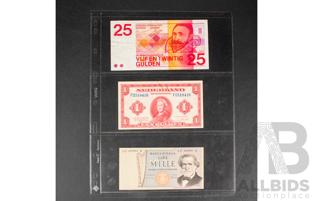 Collection of Vintage Banknotes Including Germany, Italy, Sweden, Netherlands, Austria, France