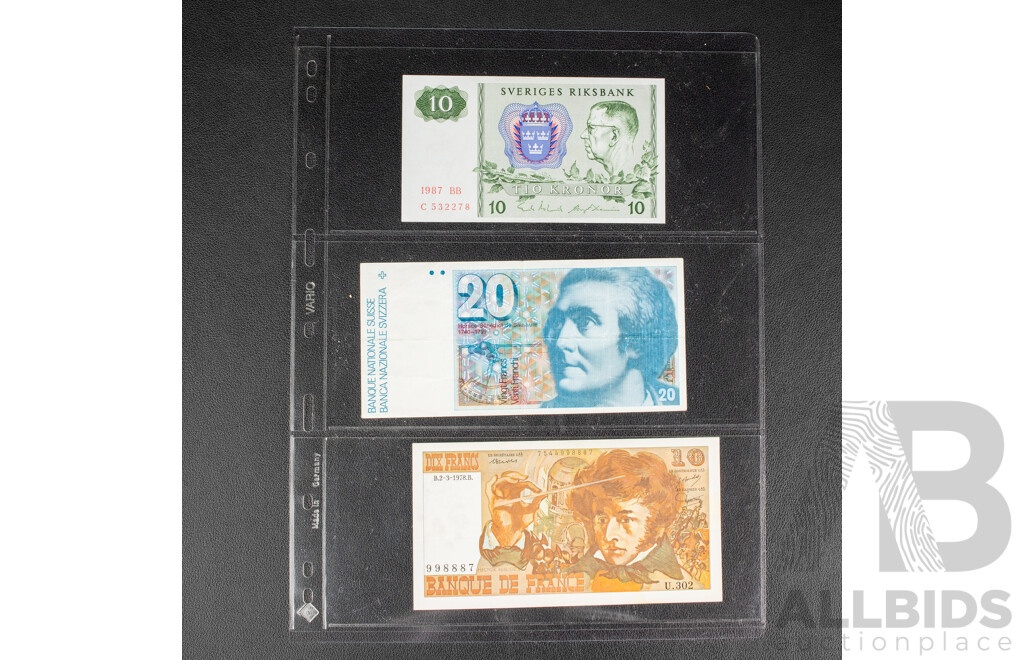 Collection of Vintage Banknotes Including Germany, Italy, Sweden, Netherlands, Austria, France