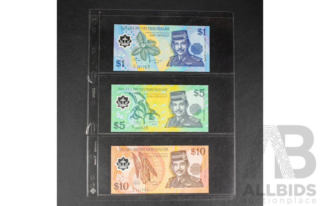 Collection of Banknotes Including Two Hong Kong Consecutive Twenty Dollar Notes, Japan, Philippines, China, Brunei, Bhutan, Malaysia, India