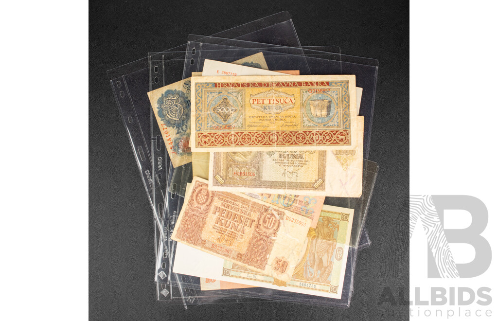 Collection of Vintage Banknotes Including Germany, Croatia, Poland, Russia
