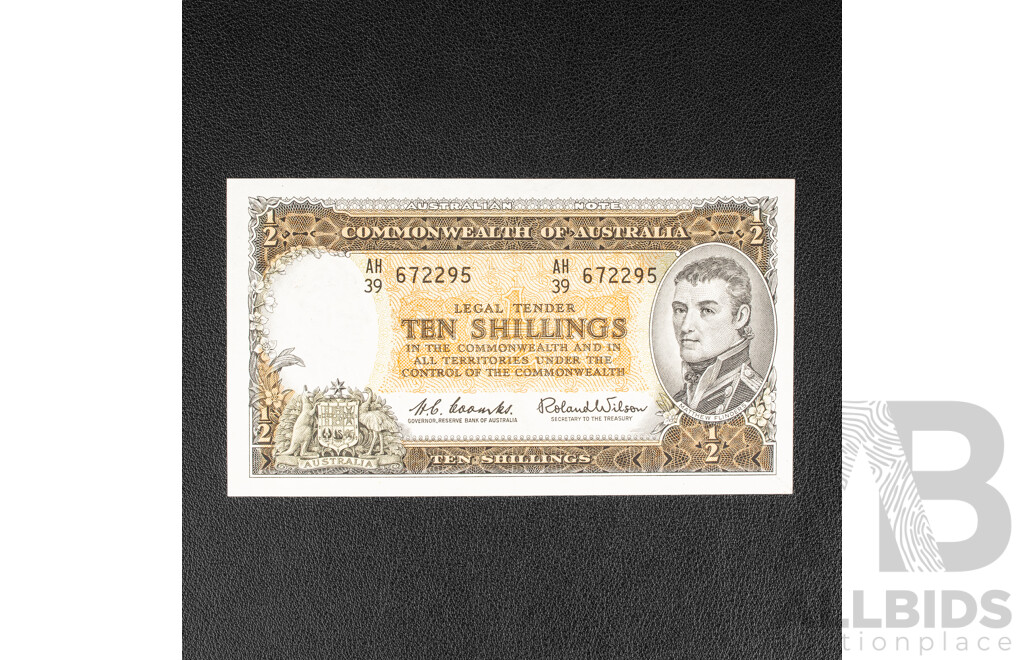Australian 1961 Ten Shilling Note, R17 Coombs/Wilson, AH39 672295