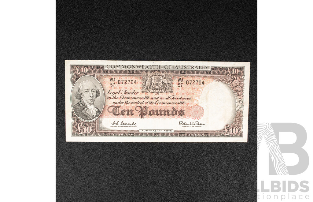Australian 1960 Ten Pound Note, R63 Coombs/Wilson, WA 072704