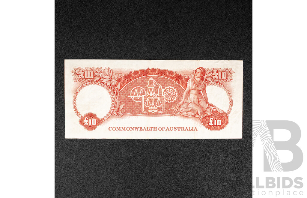 Australian 1960 Ten Pound Note, R63 Coombs/Wilson, WA 072704