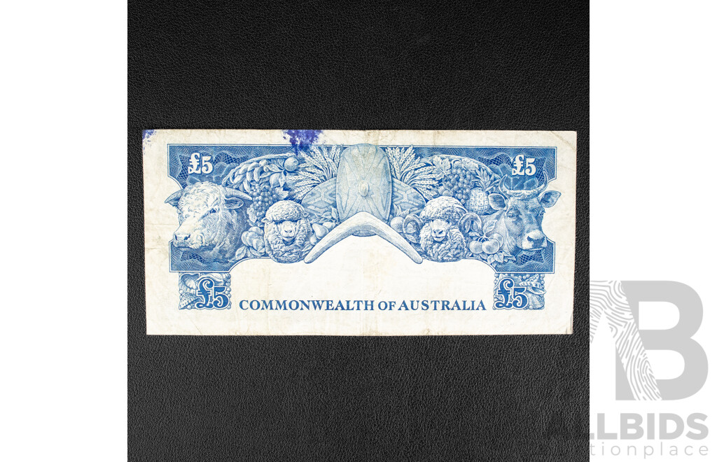 Australian 1960 Five Pound Note, R50 Coombs/Wilson, TC 94 991087