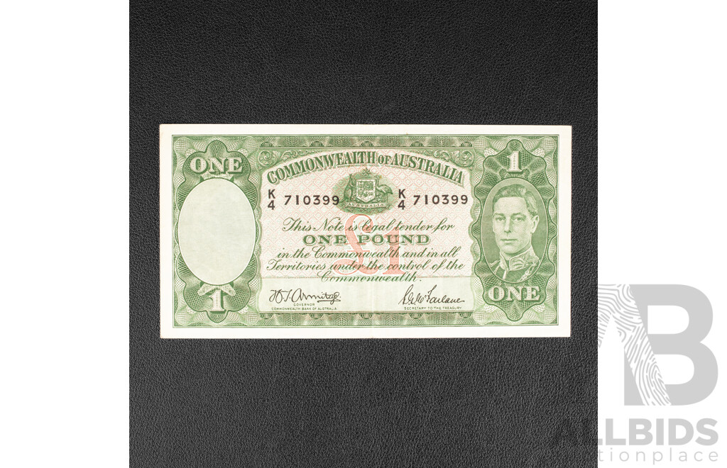 Australian 1942 One Pound Note, R30b Armitage/McFarlane, K4 710399