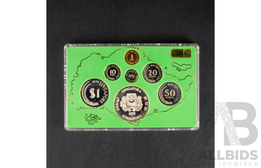 Singapore 1979 Seven Proof Coin Set Including Silver Ten Dollar Coin .500