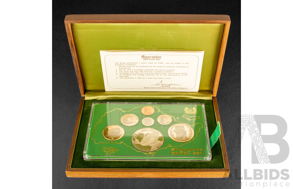 Singapore 1979 Seven Proof Coin Set Including Silver Ten Dollar Coin .500