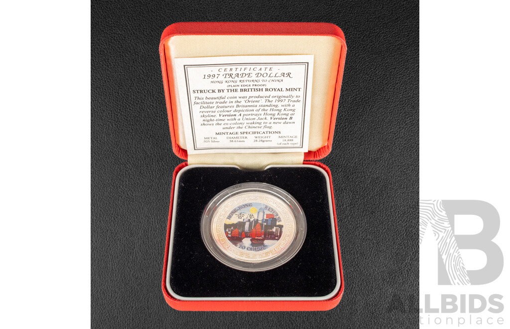 Hong Kong Royal Mint 1997 Silver Trade Dollar, Hong Kong Returns to China .925