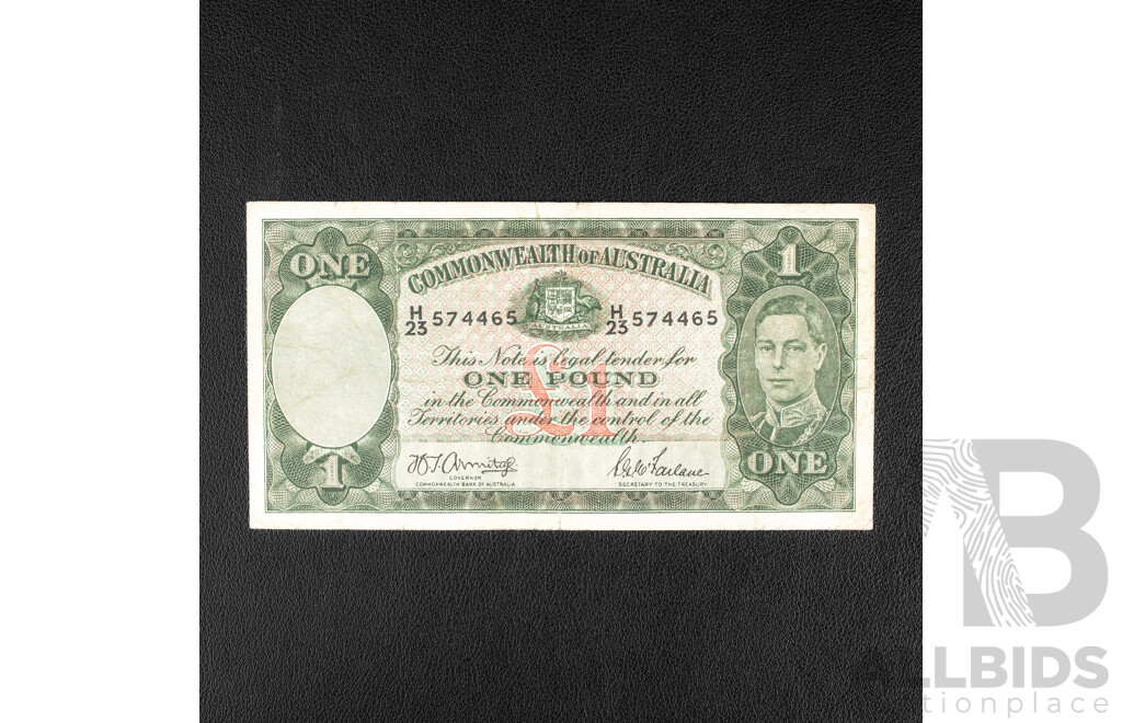 Australian 1942 One Pound Note, R30 Armitage/McFarlane H23 574465