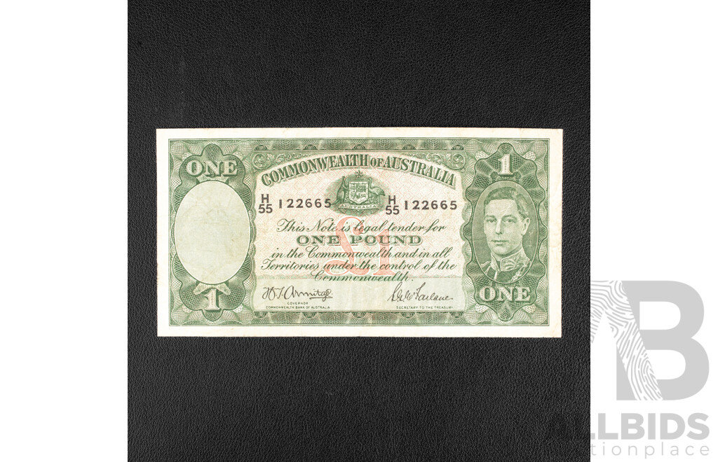 Australian 1942 One Pound Note, R30 Armitage/McFarlane H55 122665