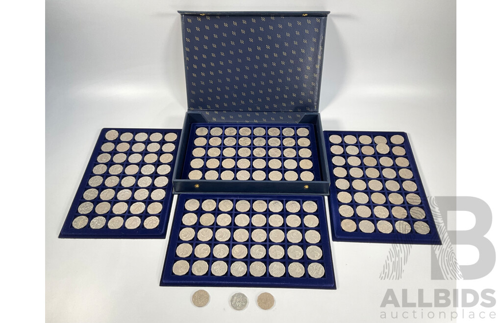 Numis Multi Tray Coin Album of Australian Fifty Cent Coins Including 1970 Cook, 1977 Jubilee, 1981 Charles and Diana, 1982 Commonwealth Games, 1988 Bicentennial, 1994 Australia Day, 1998 Bass/Flinders ................