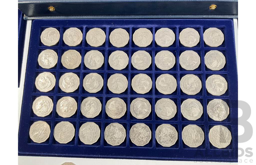 Numis Multi Tray Coin Album of Australian Fifty Cent Coins Including 1970 Cook, 1977 Jubilee, 1981 Charles and Diana, 1982 Commonwealth Games, 1988 Bicentennial, 1994 Australia Day, 1998 Bass/Flinders ................