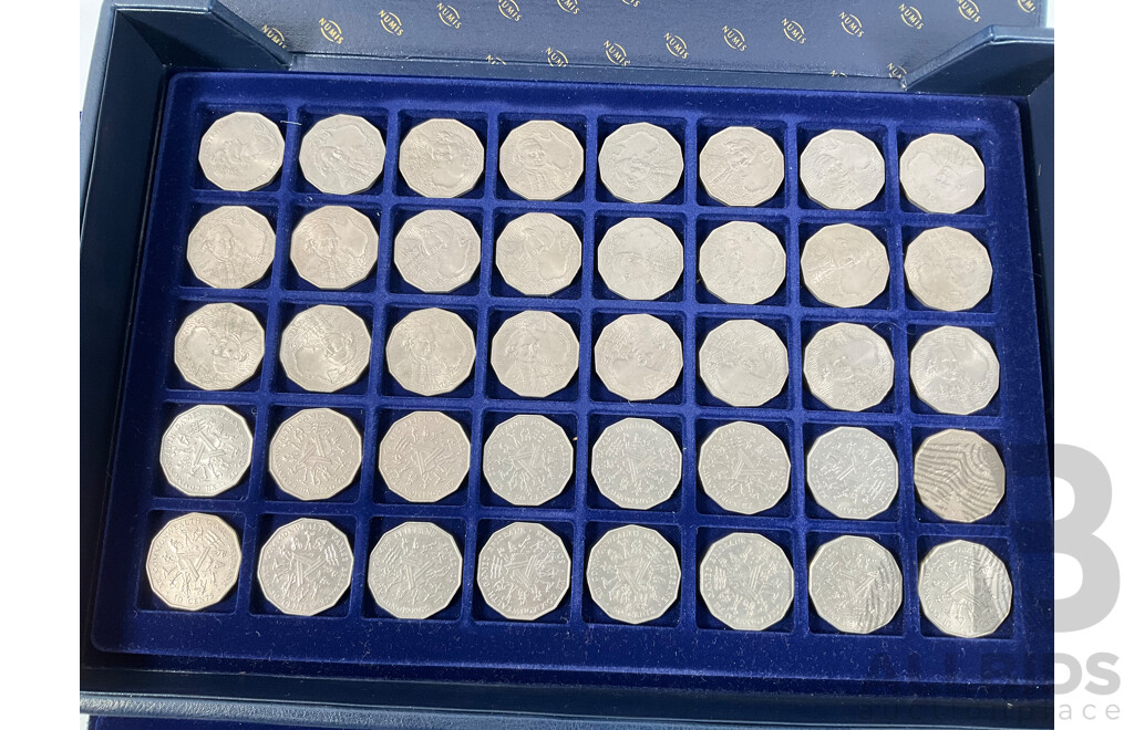 Numis Multi Tray Coin Album of Australian Fifty Cent Coins Including 1970 Cook, 1977 Jubilee, 1981 Charles and Diana, 1982 Commonwealth Games, 1988 Bicentennial, 1994 Australia Day, 1998 Bass/Flinders ................