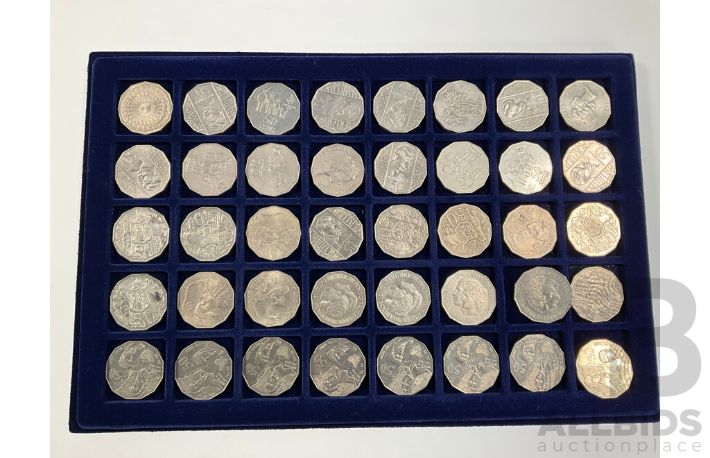 Numis Multi Tray Coin Album of Australian Fifty Cent Coins Including 1970 Cook, 1977 Jubilee, 1981 Charles and Diana, 1982 Commonwealth Games, 1988 Bicentennial, 1994 Australia Day, 1998 Bass/Flinders ................