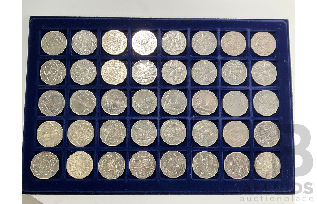 Numis Multi Tray Coin Album of Australian Fifty Cent Coins Including 1970 Cook, 1977 Jubilee, 1981 Charles and Diana, 1982 Commonwealth Games, 1988 Bicentennial, 1994 Australia Day, 1998 Bass/Flinders ................