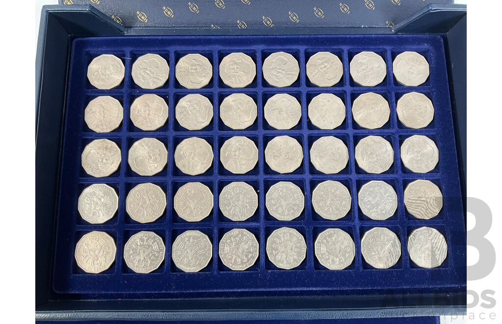 Numis Multi Tray Coin Album of Australian Fifty Cent Coins Including 1970 Cook, 1977 Jubilee, 1981 Charles and Diana, 1982 Commonwealth Games, 1988 Bicentennial, 1994 Australia Day, 1998 Bass/Flinders ................