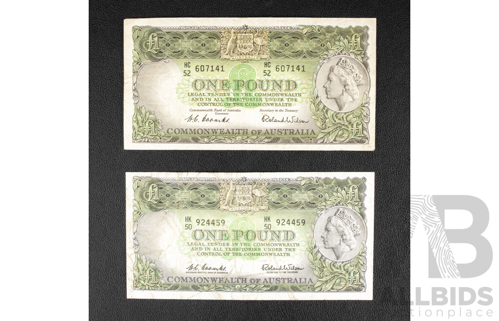 Australian 1953 and 1961 One Pound Notes, Coombs/WIlson R33 and R34