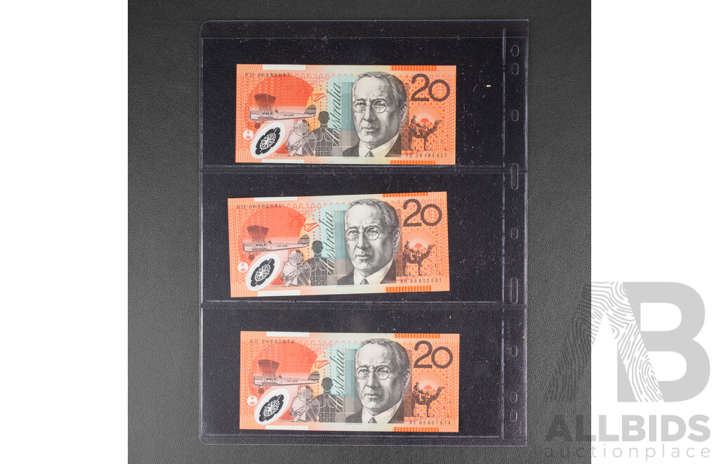 Three Australian 2008 UNC Twenty Dollar Notes, Stevens/Henry