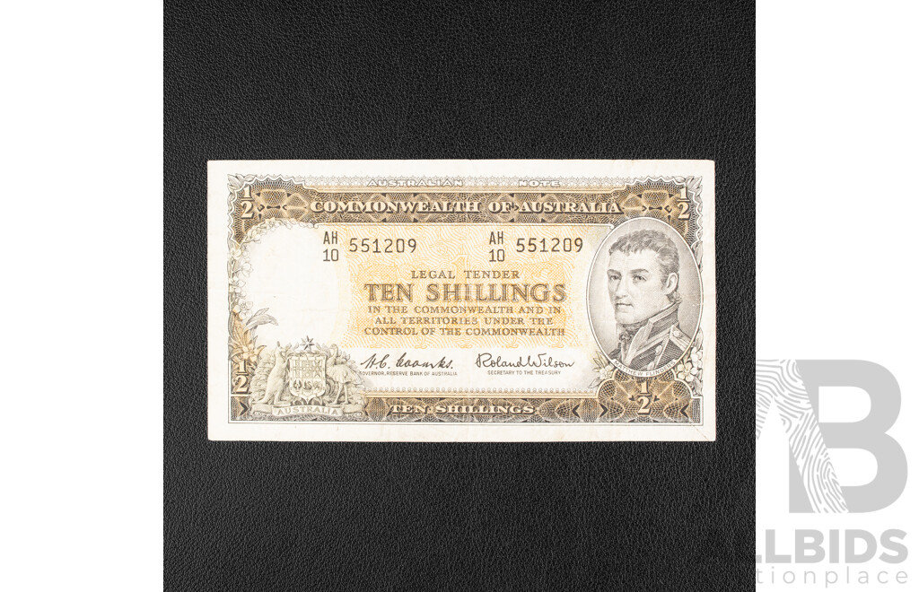 Australian 1961 Ten Shillings Note, R17 Coombs/Wilson, AH10 551209