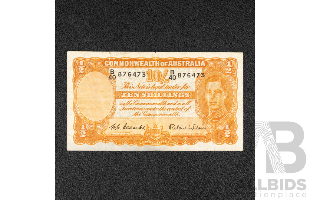 Australian 1952 Ten Shillings Note, R15 Coombs/Wilson B40 876473