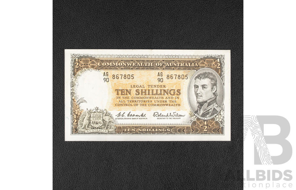 Australian 1961 Ten Shillings Note, R17 Coombs/Wilson AG 90 867805