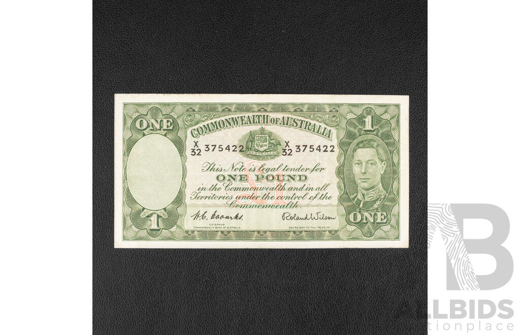 Australian 1952 One Pound Note, R32 Coombs/Wilson X32 375422
