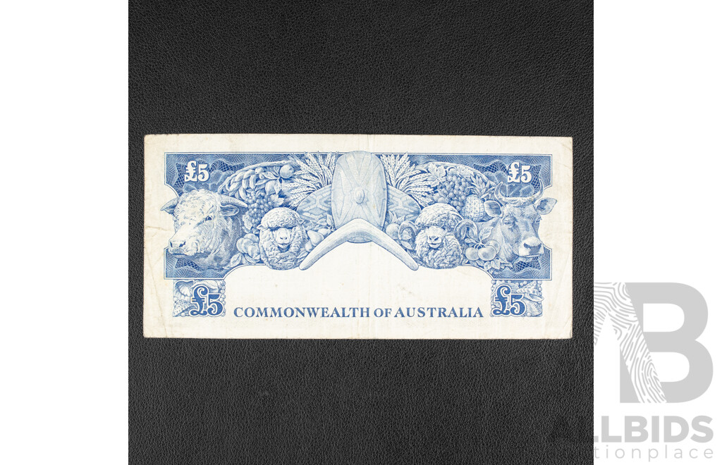 Australian 1960 Five Pound Note, R50 Coombs/Wilson TC 89 266083