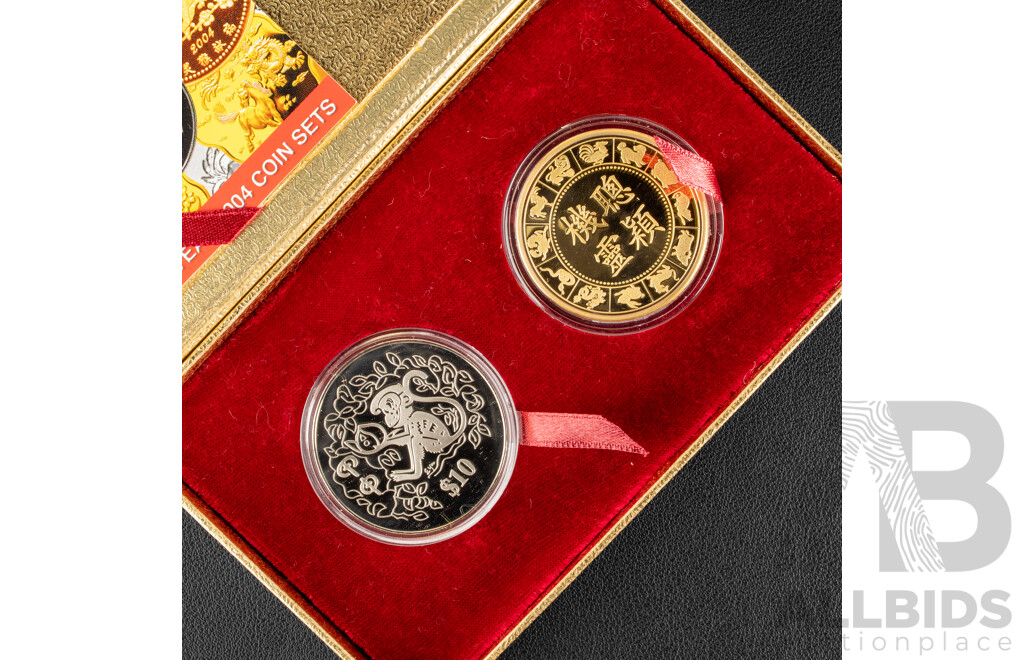 Singapore Mint 2004 Proof Like Ten Dollar Coin and 24ct Gold Plated Medallion Set, All Things Precious - Year of the Monkey