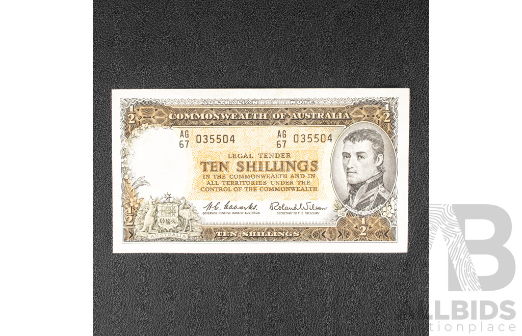 Australian 1961 Ten Shillings Note, R17 Coombs/Wilson AG 67 035504