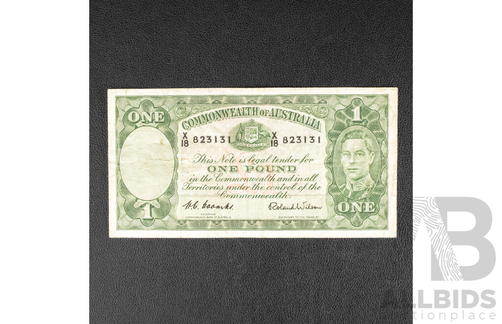 Australian 1952 One Pound Note, R32 Coombs/Wilson X18 823131
