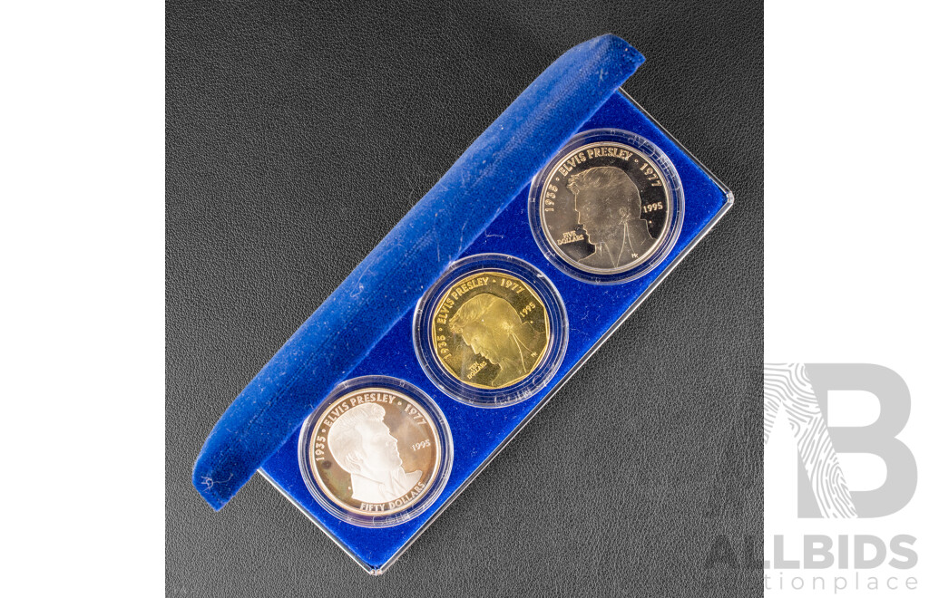 Republic of the Marshall Islands 1995 Elvis Presley Three Coin Set Including Silver Fifty Dollar .999