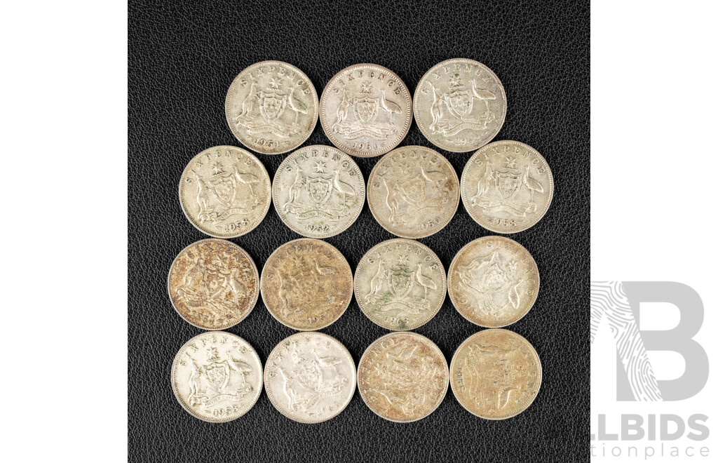 Fifteen Australian Silver Sixpence Spanning 1950 to 1963  .500