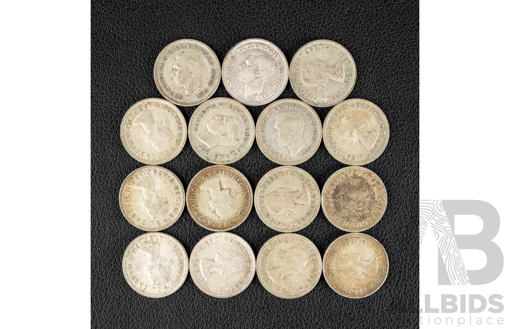 Fifteen Australian Silver Sixpence Spanning 1950 to 1963  .500