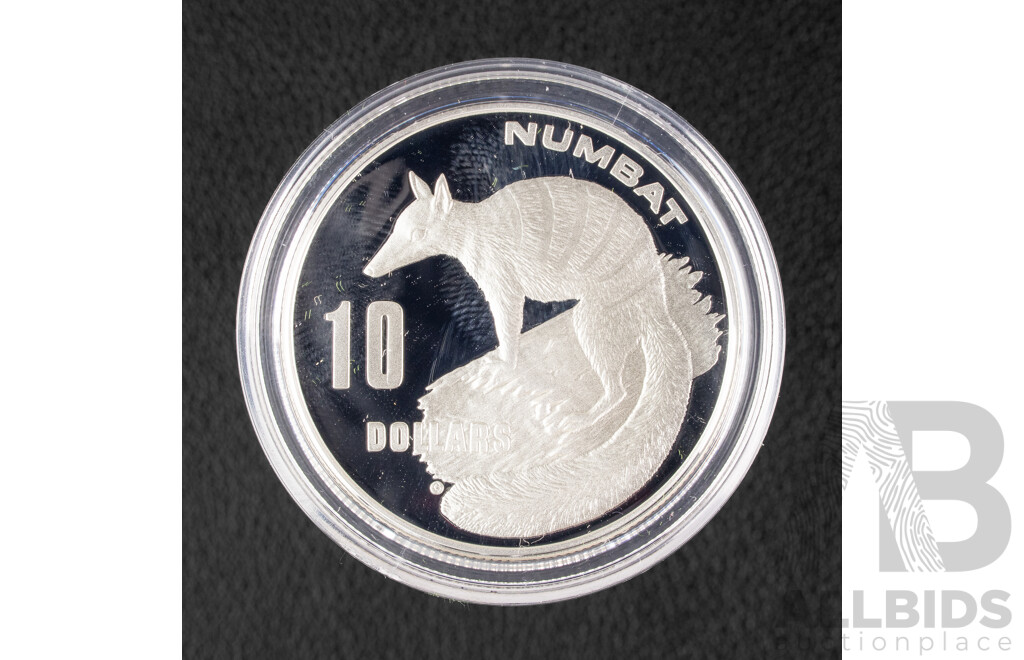 Australian RAM 1995 Silver Proof Ten Dollar Coin, Australia's Endangered Species, Numbat .925