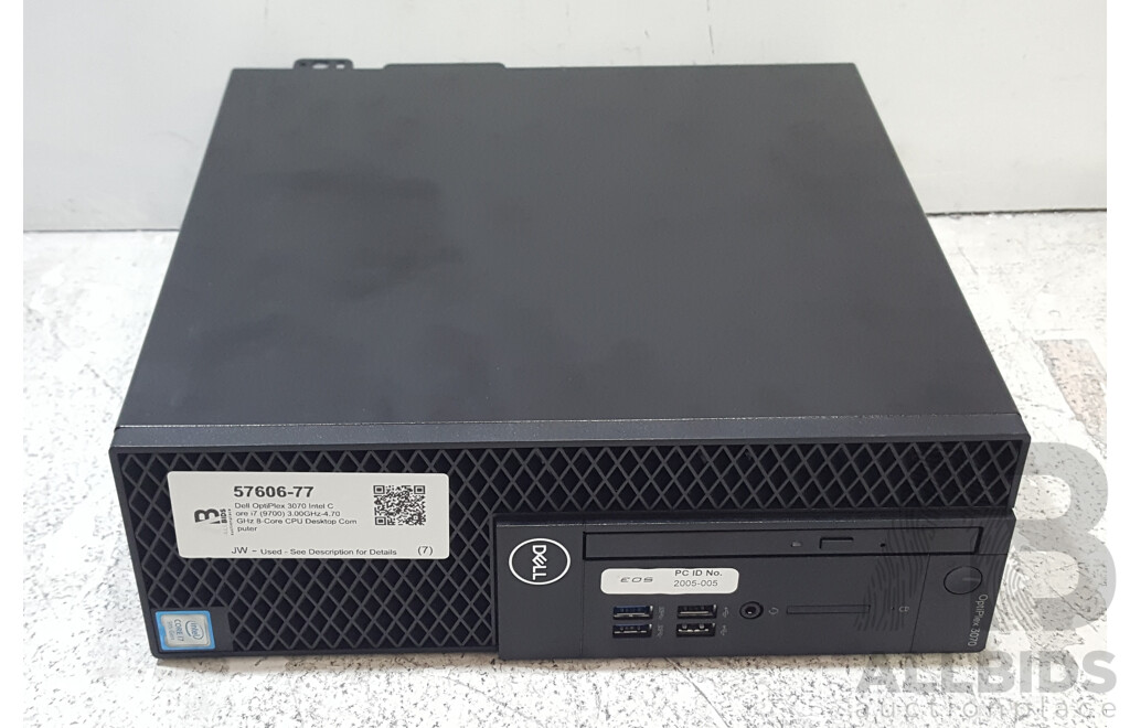 Dell OptiPlex 3070 Intel Core i7 (9700) 3.00GHz-4.70GHz 8-Core CPU Desktop Computer