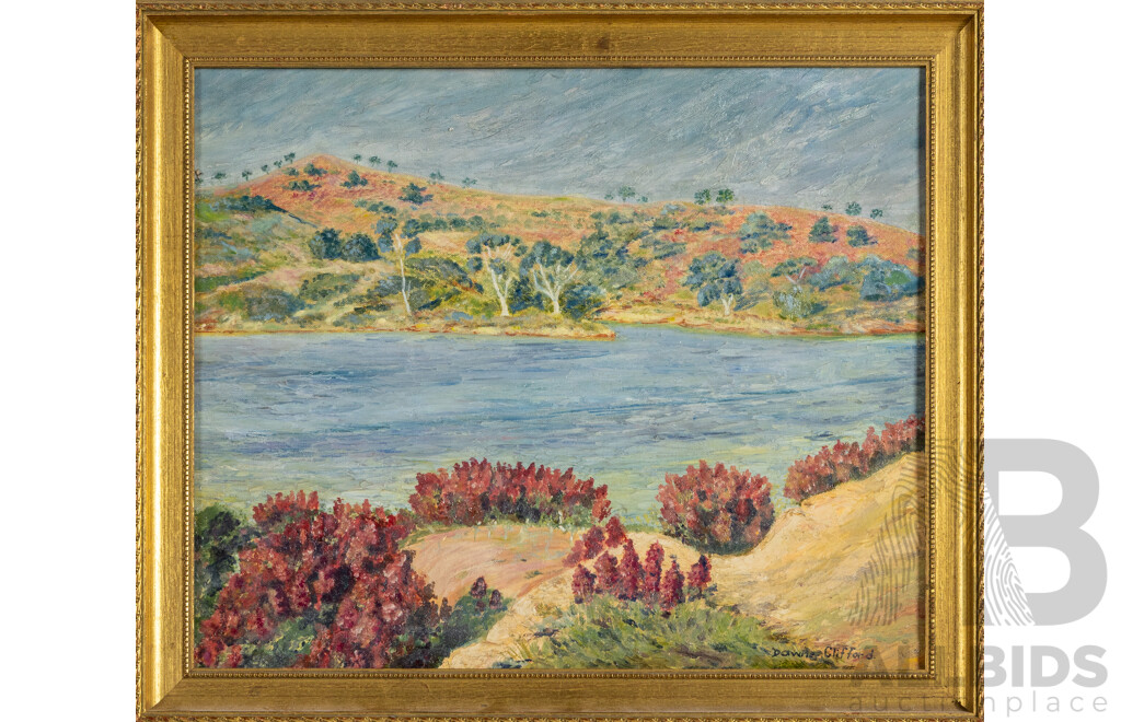 Dawne Clifford, (20th Century, Active c1970s), River Landscape, Wonderful Original Vintage Oil on Canvas Board, 44H x 52W cm (frame)