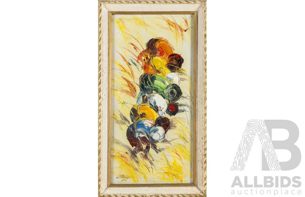 Signed Indistinctly (20th Century), Circuit of Spirit (1966), Original Mid-Century Oil on Canvas, 70 X 39 Cm (frame)