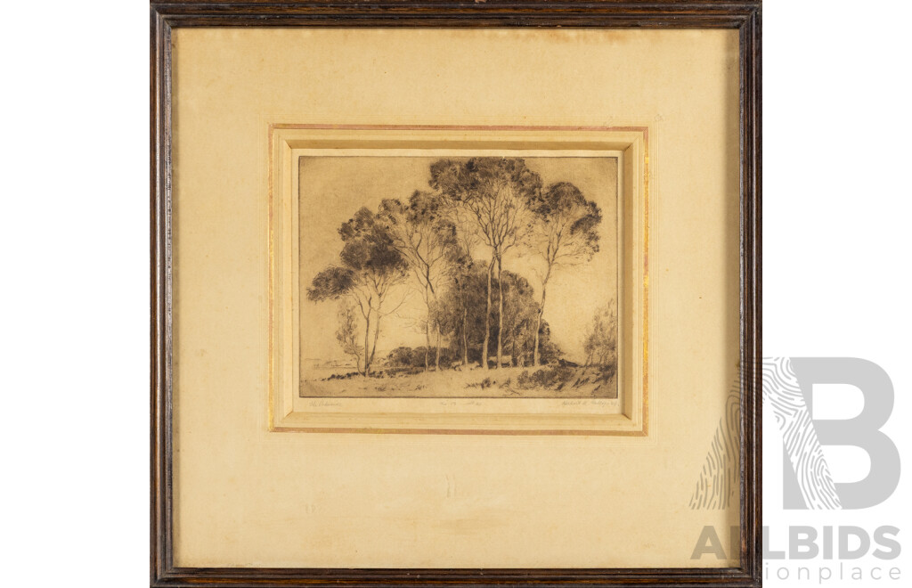 Herbert R. Gallop, (19/20th Centuries, Australian, 1890-1958), the Lakeside [No:13; Set 20], Original Antique Signed Etching, 37H x 39W cm (frame)