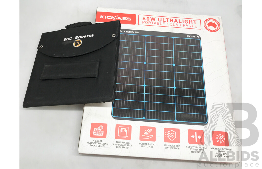 KickAss 12V 60W Portable Solar Panel and ECO-Baeerss Portable Solar Panel - Lot of 2